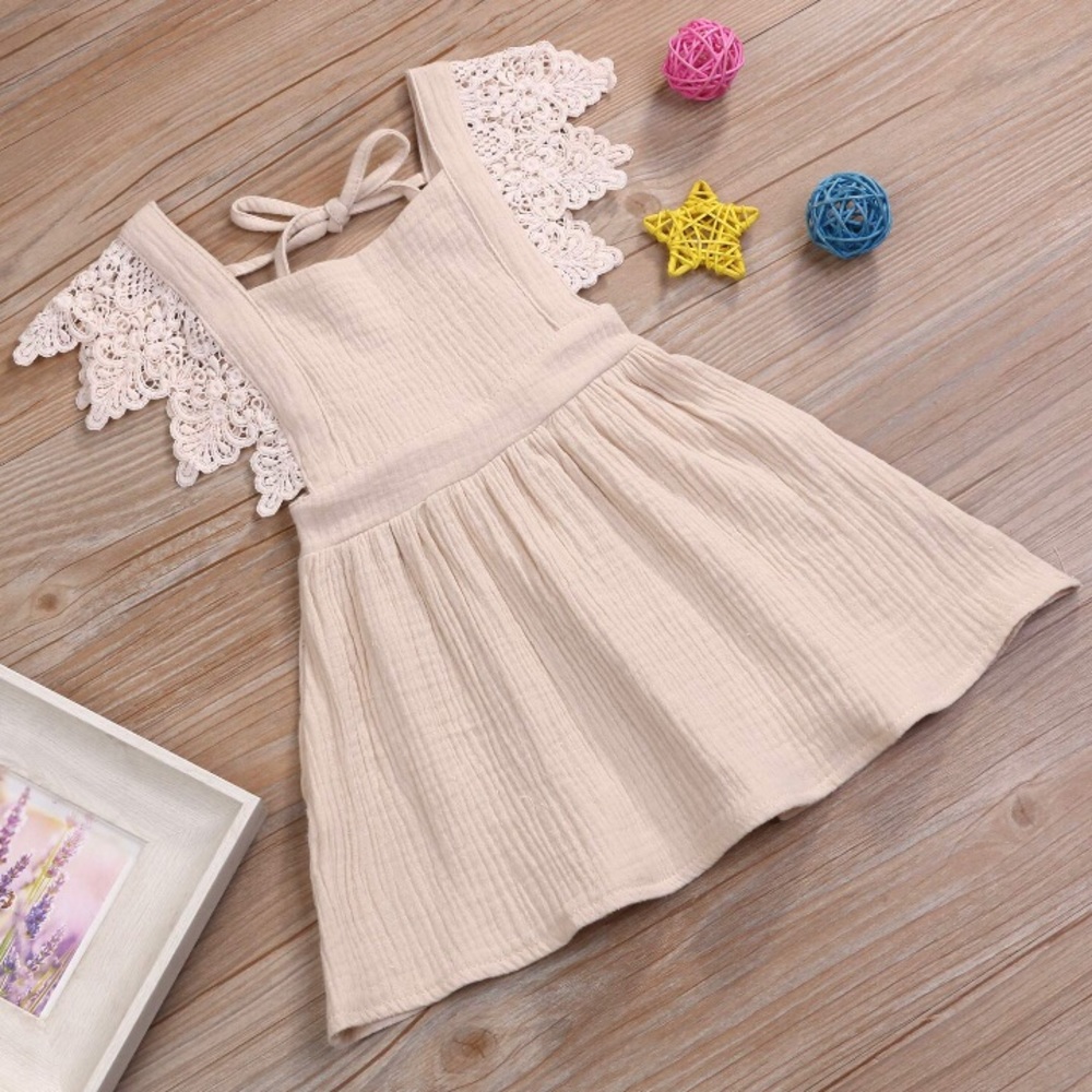 Linen lace dress for baby girl